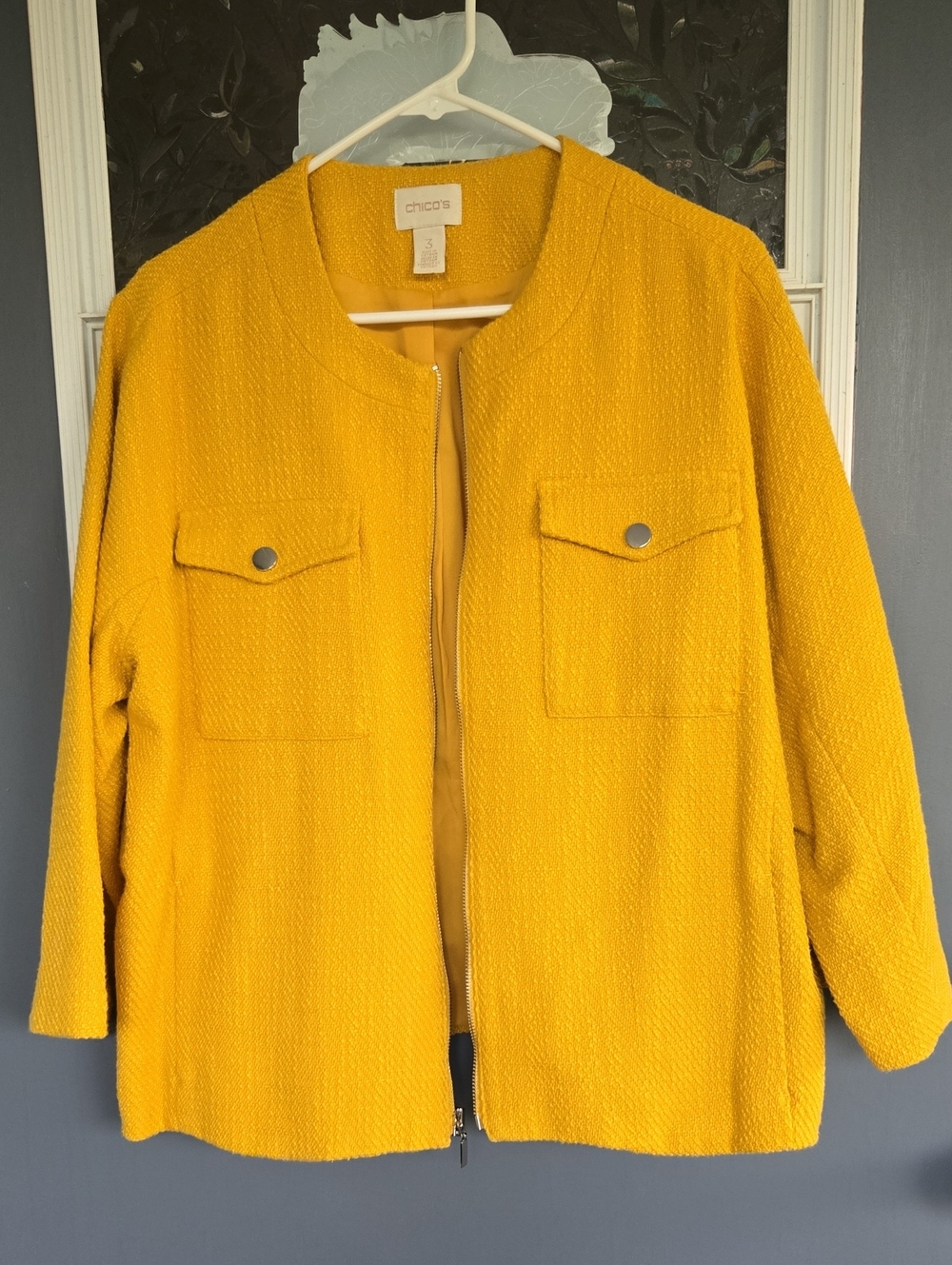 Chico's Mustard Yellow Textured Zip Jacket